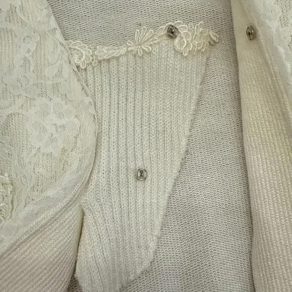 VTG Sweater Womens Sz S Lace Collar Double Breasted Gold Buttons Cottagecore - Picture 6 of 12